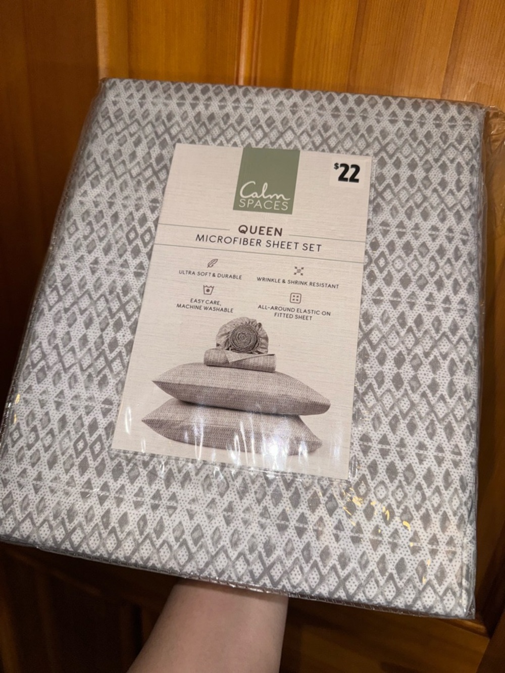 Queen Microfiber Sheet Set - Gray Pattern - Picture 2 of 2